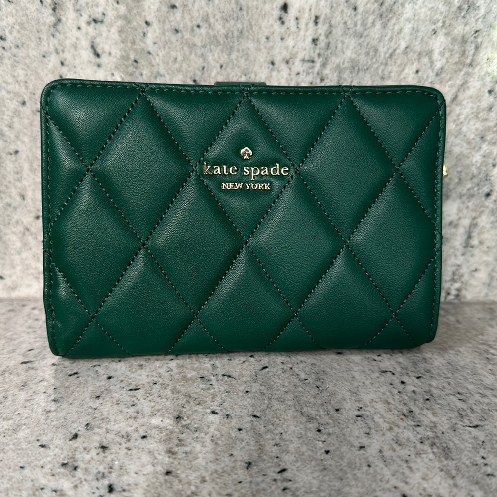 Kate Spade Carey smooth quilted leather wallet (deep jade)